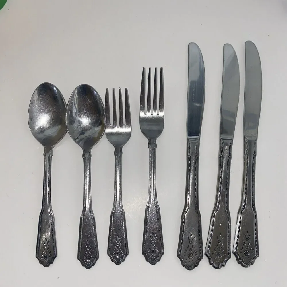 Lot of 7 BRENTWOOD Rogers Co Matte Stainless Korea Flatware Spoon Knife Fork VTG